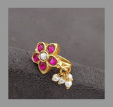 Ruby Flower Nose Ring in Kundan - NR006